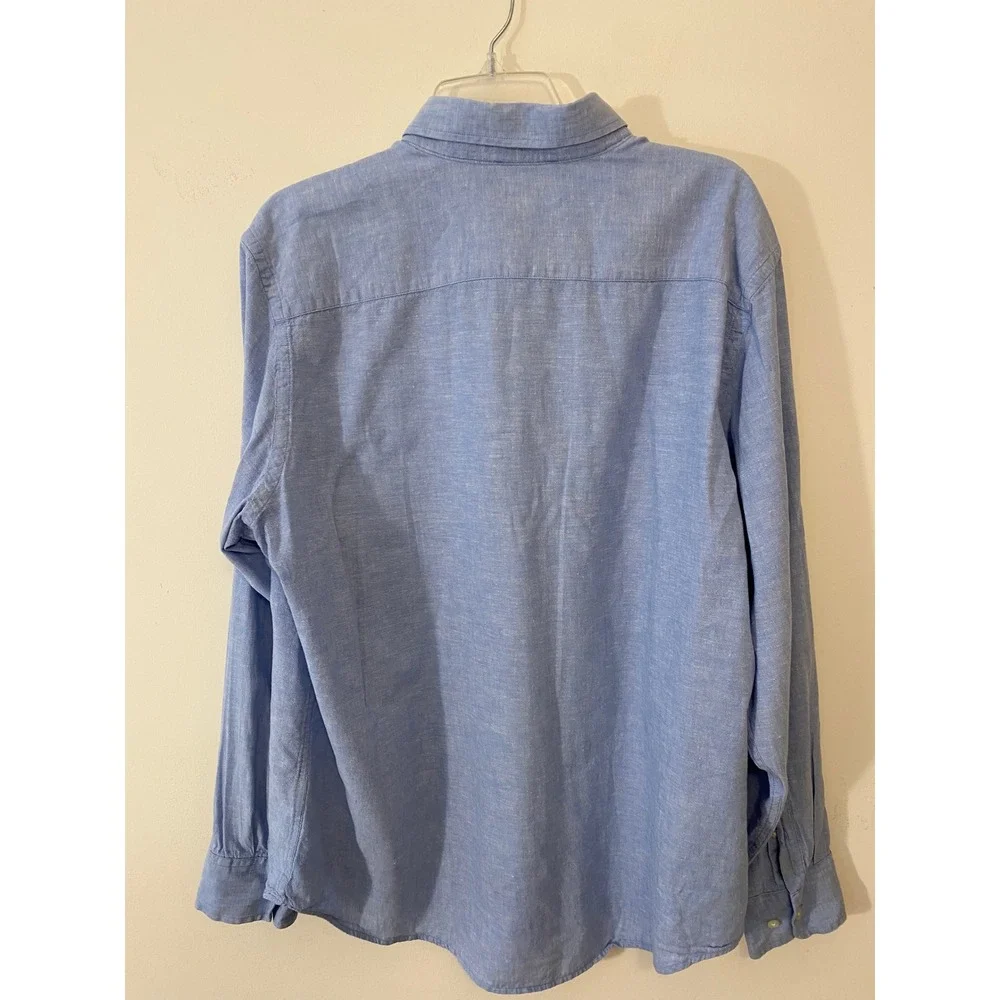 Banana Republic Mens XL Linen Cotton Shirt Blue Button Down Coastal Preppy